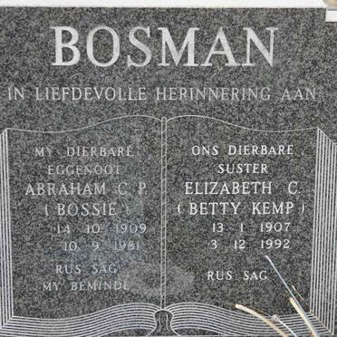 BOSMAN Abraham C.P. 1909-1981 &amp; Elizabeth C. KEMP 1907-1992