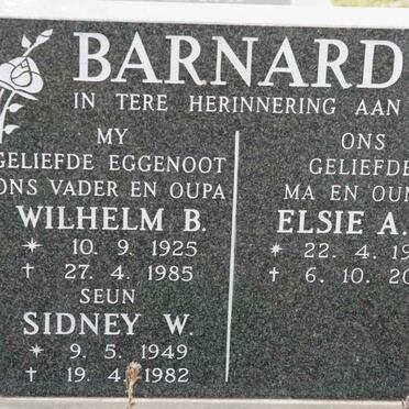 BARNARD Wilhelm B. 1925-1985 &amp; Elsie A.M. 1927-2002 :: BARNARD Sidney W. 1949-1982