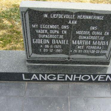 LANGENHOVEN Gideon Daniel 1925-1997 &amp; Martha Maria FERREIRA 1931-2008