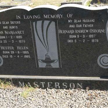 MASTERSON Bernard Andrew Osborne 1897-1979 :: MASTERSON  Anna Margaret 1895-1979 :: MASTERSON Hester Helen 1905-1985