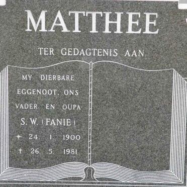 MATTHEE S.W. 1900-1981