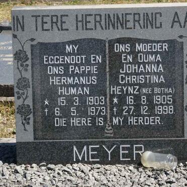 MEYER Hermanus 1903-1973 &amp; Johanna Christina Heyns BOTHA 1905-1998