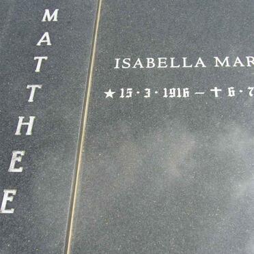 MATTHEE Jurgens Johannes 1907-1977 &amp; Isabella Maria 1916-2005 
