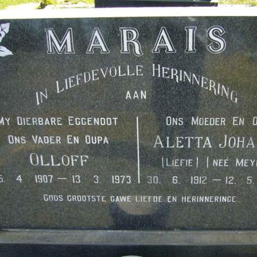 MARAIS Olloff 1907-1973 &amp; Aletta Johanna MEYER 1912-1994