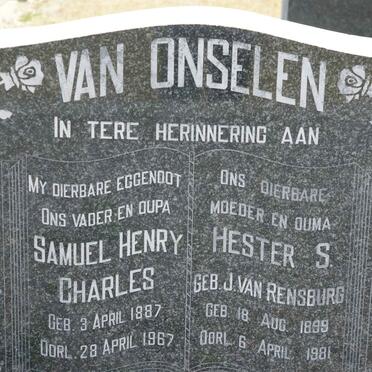 ONSELEN Samuel Henry Charles, van 1887-1967 &amp; Hester S. J. VAN RENSBURG 1899-1981