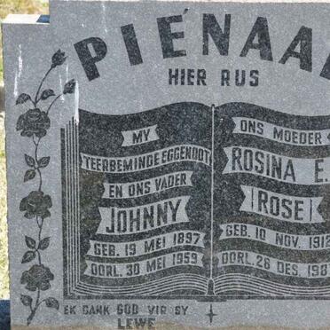 PIENAAR Johnny 1897-1959 &amp; Rosina E. 1912-1978