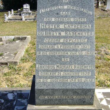 RADEMEYER Jakobus Michael -1928 &amp; Hester Catherina du Bruyn DU PLESSIS -1927