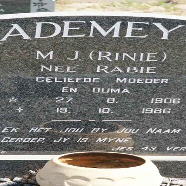 RADEMEYER M.J. nee RABIE 1906-1989