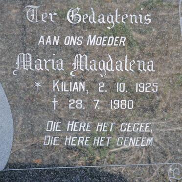 RADEMEYER Maria Magdalena nee KILIAN 1925-1980