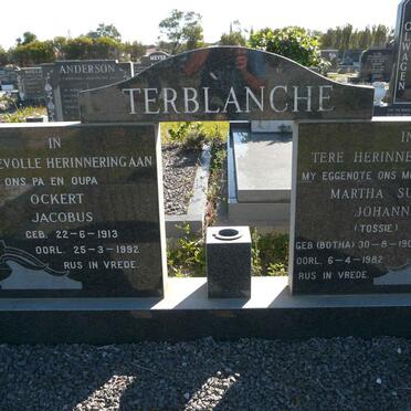 TERBLANCHE Ockert Jacobus 1913-1992 &amp; Martha Susanna Johanna  BOTHA 1905-1982