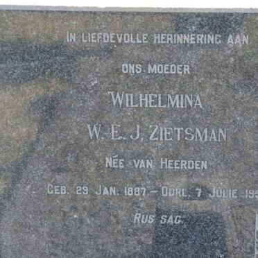 ZIETSMAN W.E.J. nee VAN HEERDEN 1887-1956