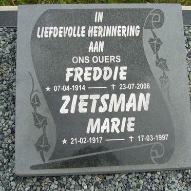 ZIETSMAN Freddie 1914-2006 &amp; Marie 1917-1997