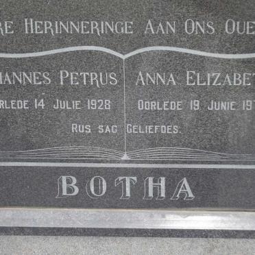 BOTHA Johannes Petrus -1928 &amp; Anna Elizabeth -1972