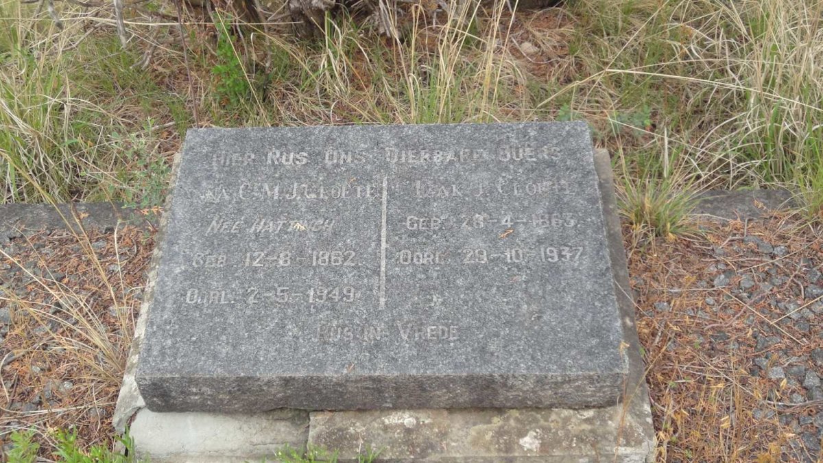 CLOETE Izak J. 1863-1937 & Anna C.M.J. HATTINGH 1862-1949