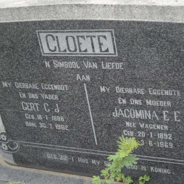 CLOETE Gert C.J. 1888-1962 &amp; Jacomina E.E. WAGENER 1892-1969