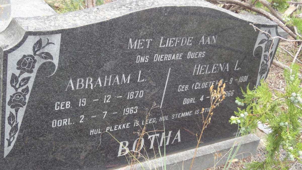 BOTHA Abraham L. 1870-1963 & Helena L. CLOETE 1881-1966