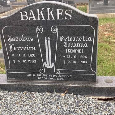 BAKKES Jacobus Ferreira 1928-1993 &amp; Petronella Johanna 1926-2016