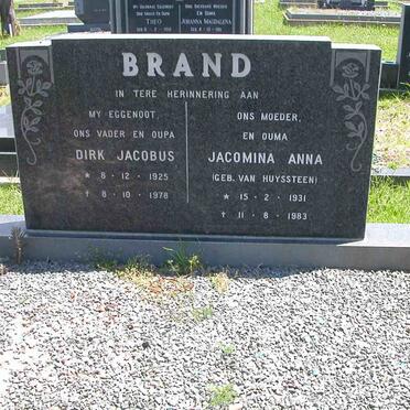 BRAND Dirk Jacobus 1925-1978 &amp; Jacomina  Anna VAN HUYSSTEEN 1931-1983