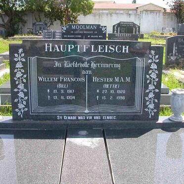 HAUPTFLEISCH Willem Francios 1917-1994 &amp; Hester M.A.M. 1920-1998