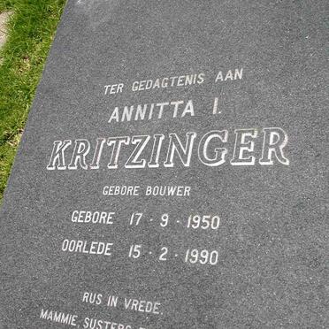 KRITZINGER Annitta I., nee BOUWER 1950-1990