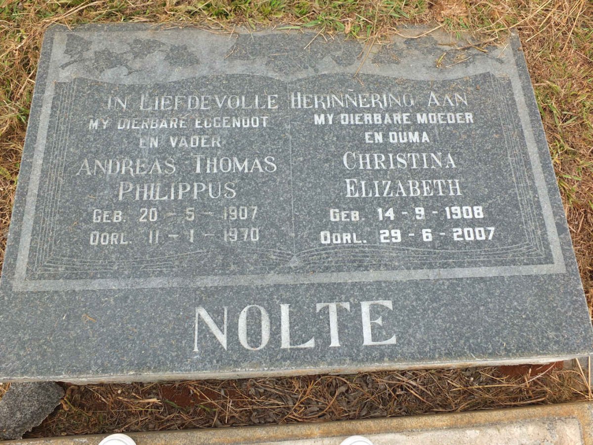 NOLTE Andreas Thomas Philippus 1907-1970 &amp; Christina Elizabeth 1908-2007