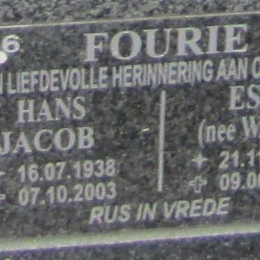 FOURIE Hans Jacob 1938-2003 &amp; Esme WATSON 1942-2019