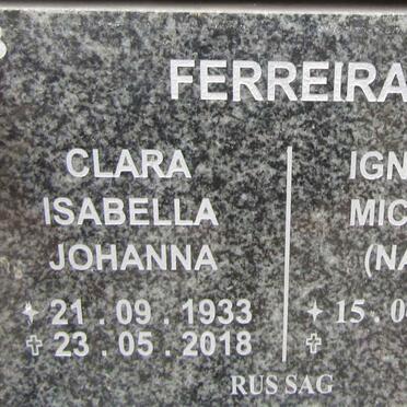 FERREIRA Ignatius Michael 1938- &amp; Clara Isabella Johanna 1933-2018