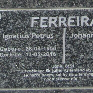 FERREIRA Ignatius Petrus 1950-2016 :: Johanna Christina