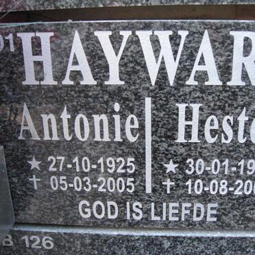 HAYWARD Antonie 1925-2005 &amp; Hester 1929-2005