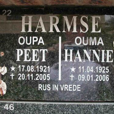 HARMSE Peet 1921-2005 &amp; Hannie 1925-2006