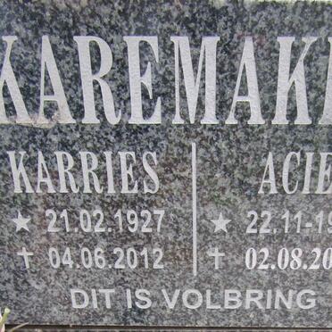 KAREMAKER Karries 1927-2012 &amp; Acie 1927-2017