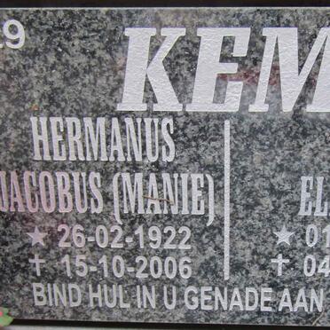 KEMP Hermanus Jacobus 1922-2006 &amp; Sarah Elizabeth 1922-2013