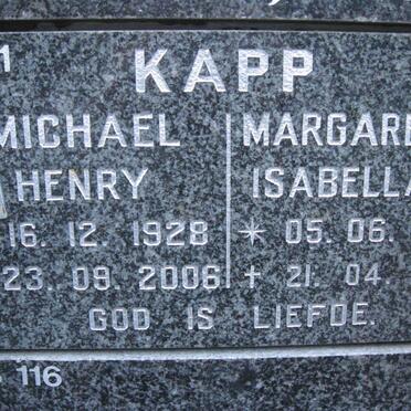 KAPP Michael Henry 1928-2006 &amp; Margaretha Isabella 1930-2012