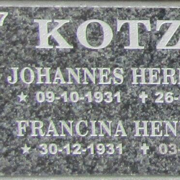 KOTZE Johannes Hermanus 1931-2008 &amp; Francina Hendrina 1931-2020