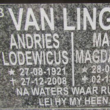 LINGEN Andries Lodewicus, van 1921-2008 &amp; Maria Magdalena 1926-2015