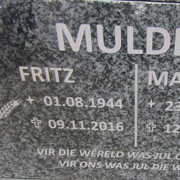 MULDER Fritz 1944-2016 &amp; Mariaan 1945-1999