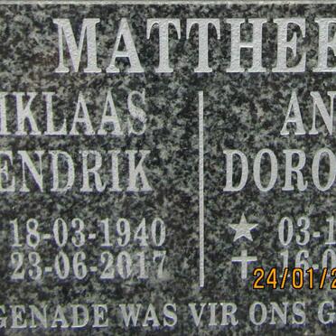MATTHEE Niklaas Hendrik 1940-2017 &amp; Anna Dorothea 1942-2011