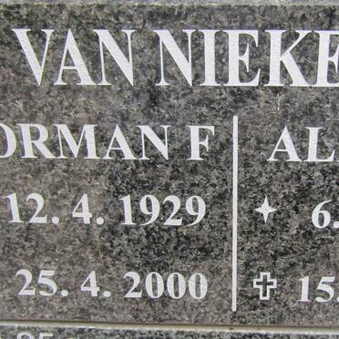 NIEKERK Norman F., van 1929-2000 &amp; Alida M. 1930-2017