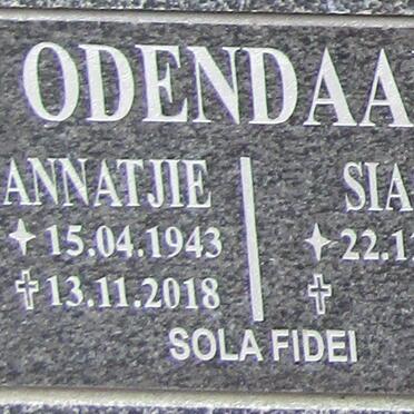 ODENDAAL Sias 1940- &amp; Annatjie 1943-2018