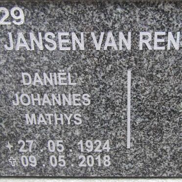 RENSBURG Daniel Johannes Mathys, Jansen van 1924-2018