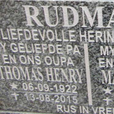 RUDMAN Thomas Henry 1922-2015 &amp; Maria Anna 1931-2009