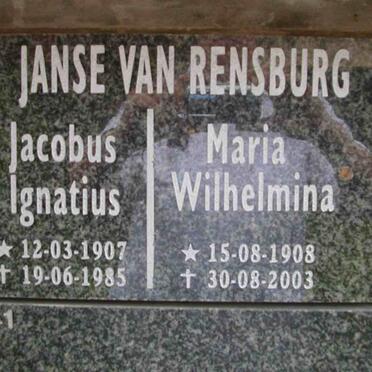 RENSBURG Jacobus Ignatius, Janse van 1907-1985 &amp; Maria Wilhelmina 1908-2003