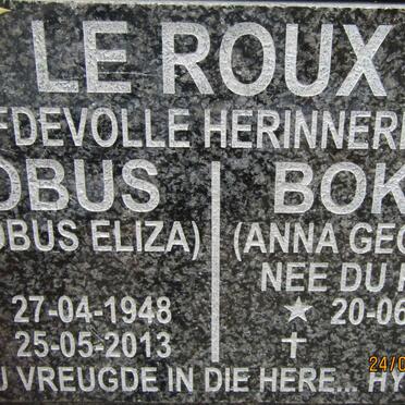 ROUX Jacobus Eliza, le 1948-2013 &amp; Anna Georgina DU PISANI 1946-