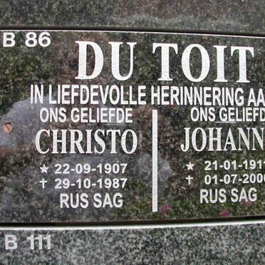 TOIT Christo, du 1907-1987 &amp; Johanna 1911-2006