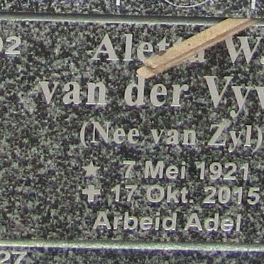 VYVER Aletta W., van der nee VAN ZYL 1921-2015