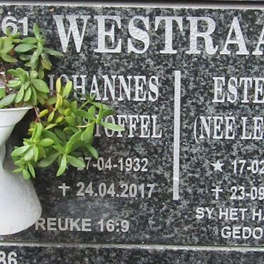 WESTRAAT Johannes Christoffel 1932-2017 &amp; Estella LE ROUX 1937-2012