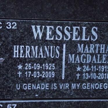 WESSELS Hermanus 1925-2009 &amp; Martha Magdalena 1919-2010