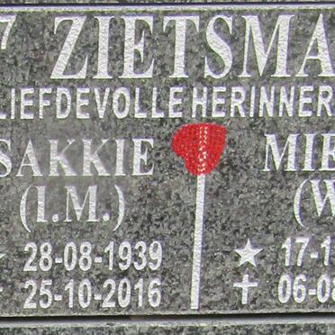 ZIETSMAN I.M. 1939-2016 &amp; W. 1935-2020
