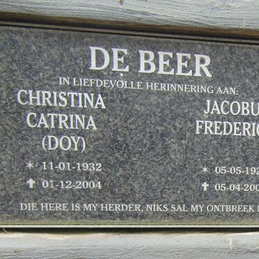 BEER Jacobus Frederick, de 1927-2005 &amp; Christina Catrina 1932-2004