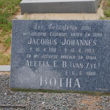 BOTHA Jacobus Johannes 1918-1983 &amp; Aletta E.B. VAN ZYL 1927-1986